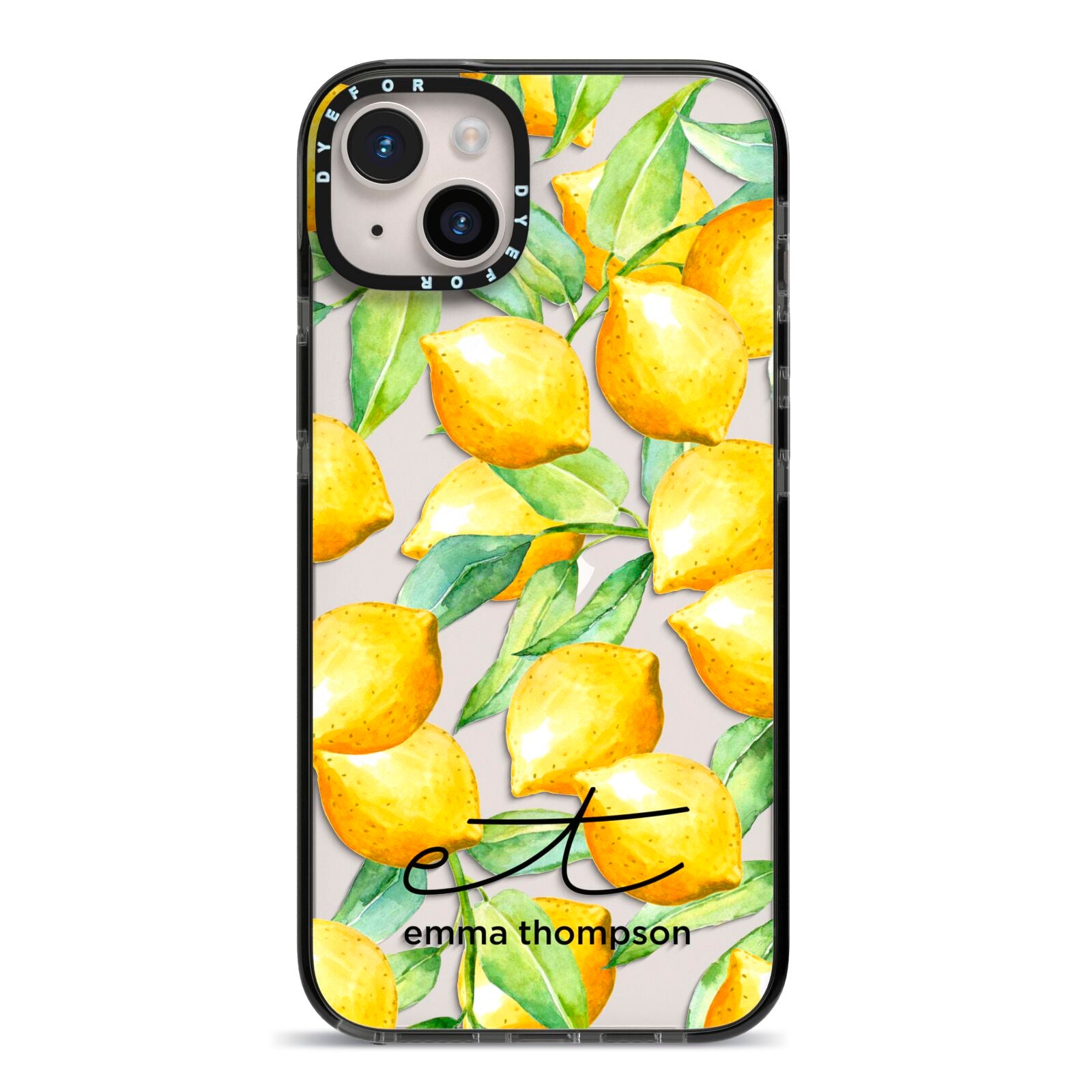 Personalised Lemons of Capri iPhone 14 Plus Black Impact Case on Silver phone