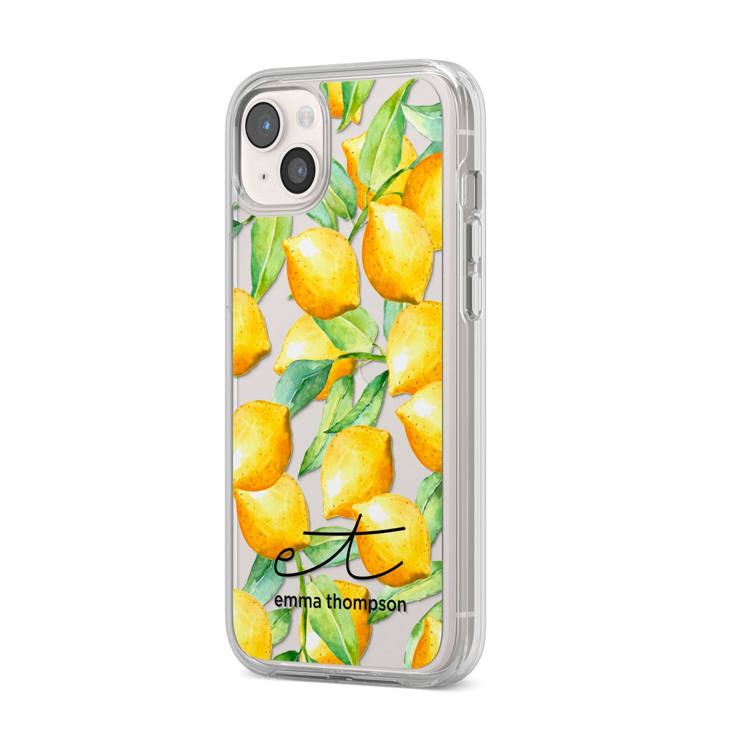 Personalised Lemons of Capri iPhone 14 Plus Clear Tough Case Starlight Angled Image