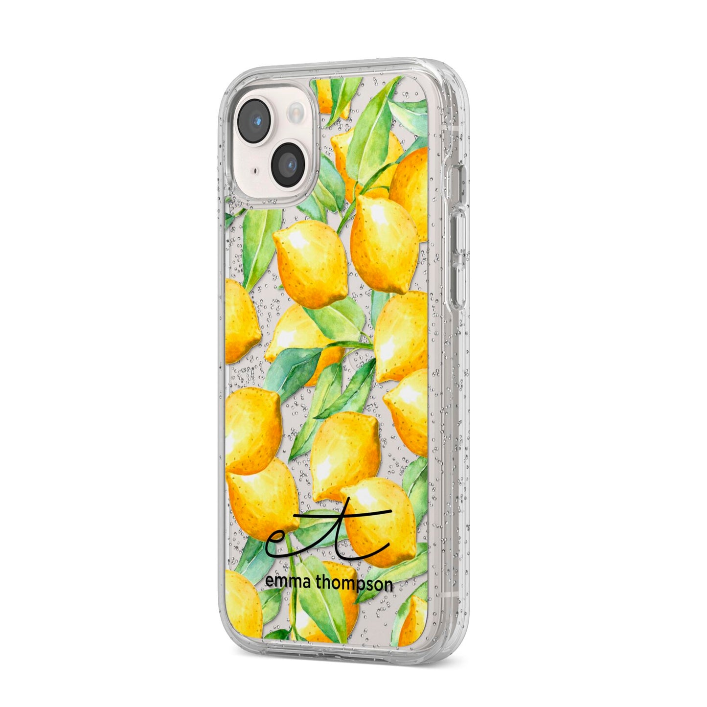 Personalised Lemons of Capri iPhone 14 Plus Glitter Tough Case Starlight Angled Image