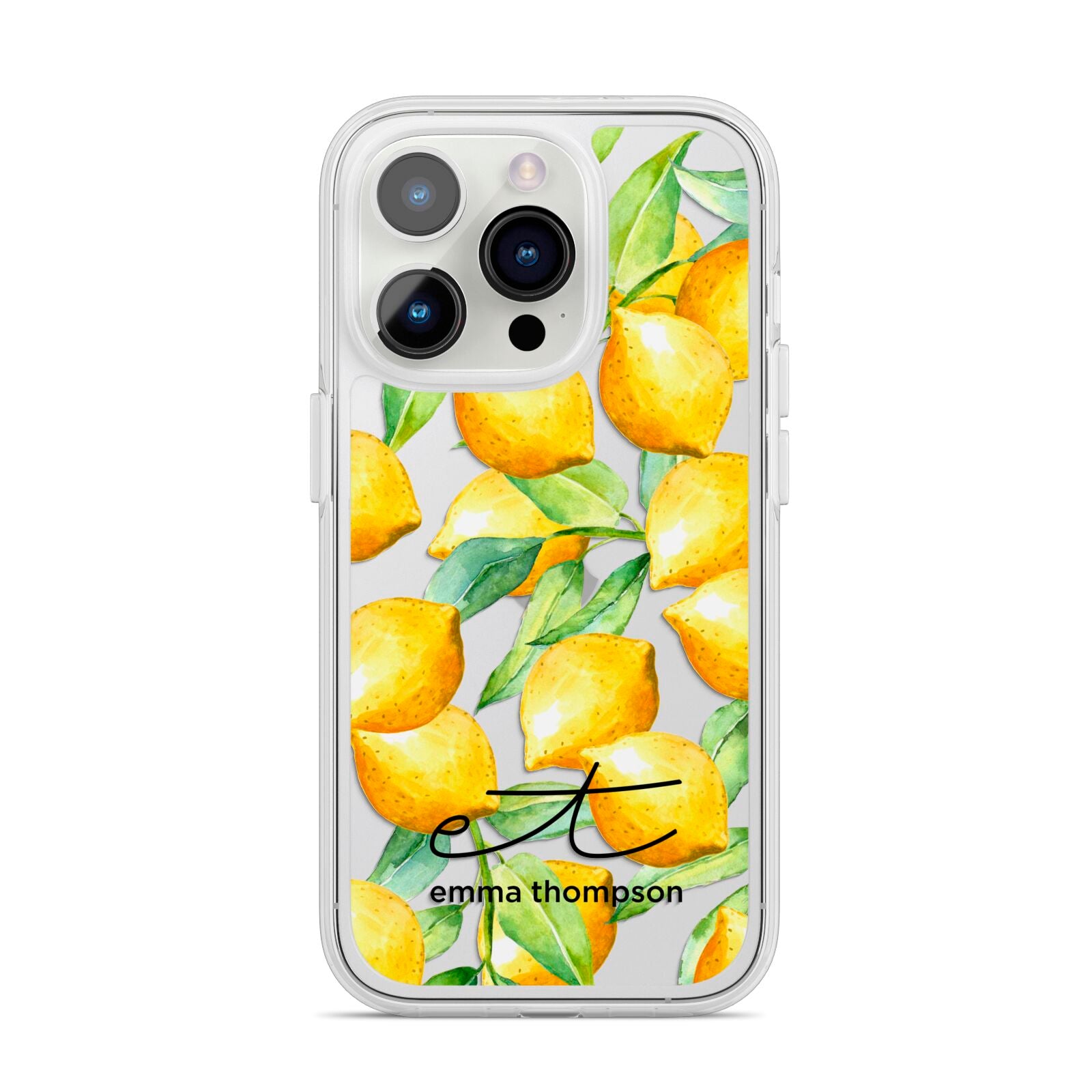 Personalised Lemons of Capri iPhone 14 Pro Clear Tough Case Silver