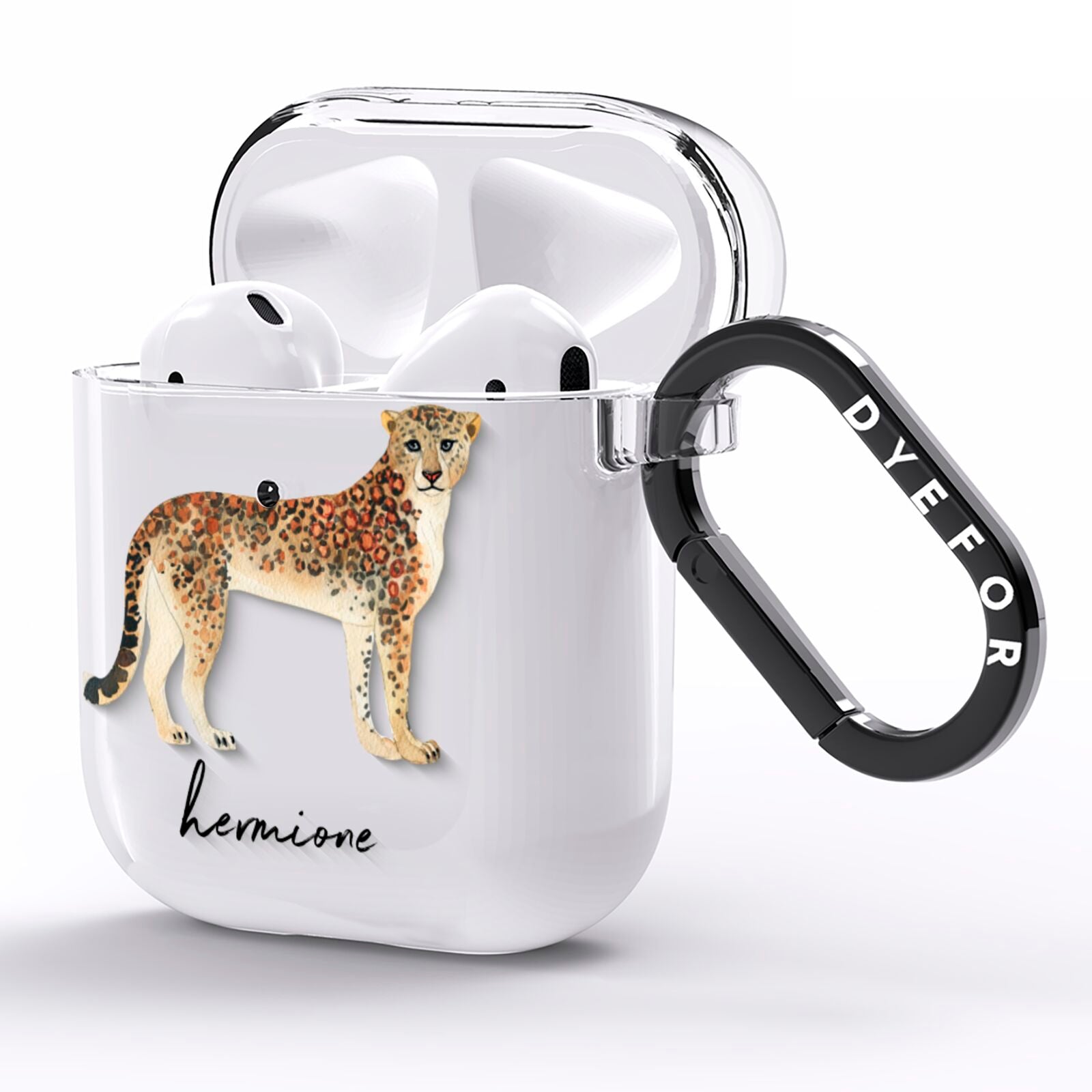 Personalised Leopard AirPods Clear Case Side Image