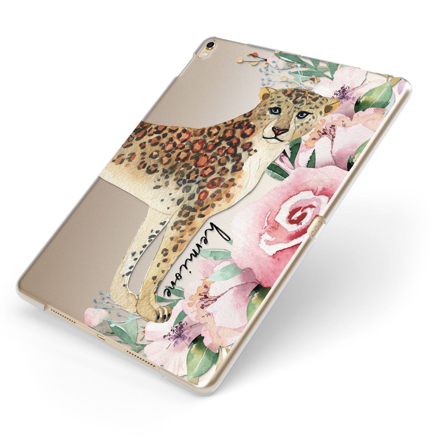 Personalised Leopard Apple iPad Case on Gold iPad Side View