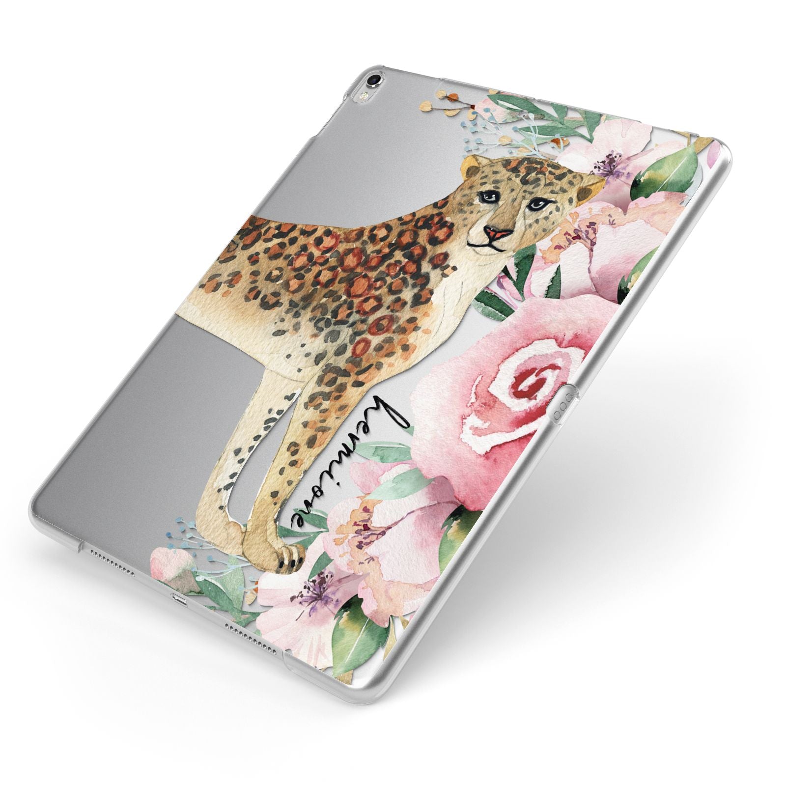 Personalised Leopard Apple iPad Case on Silver iPad Side View