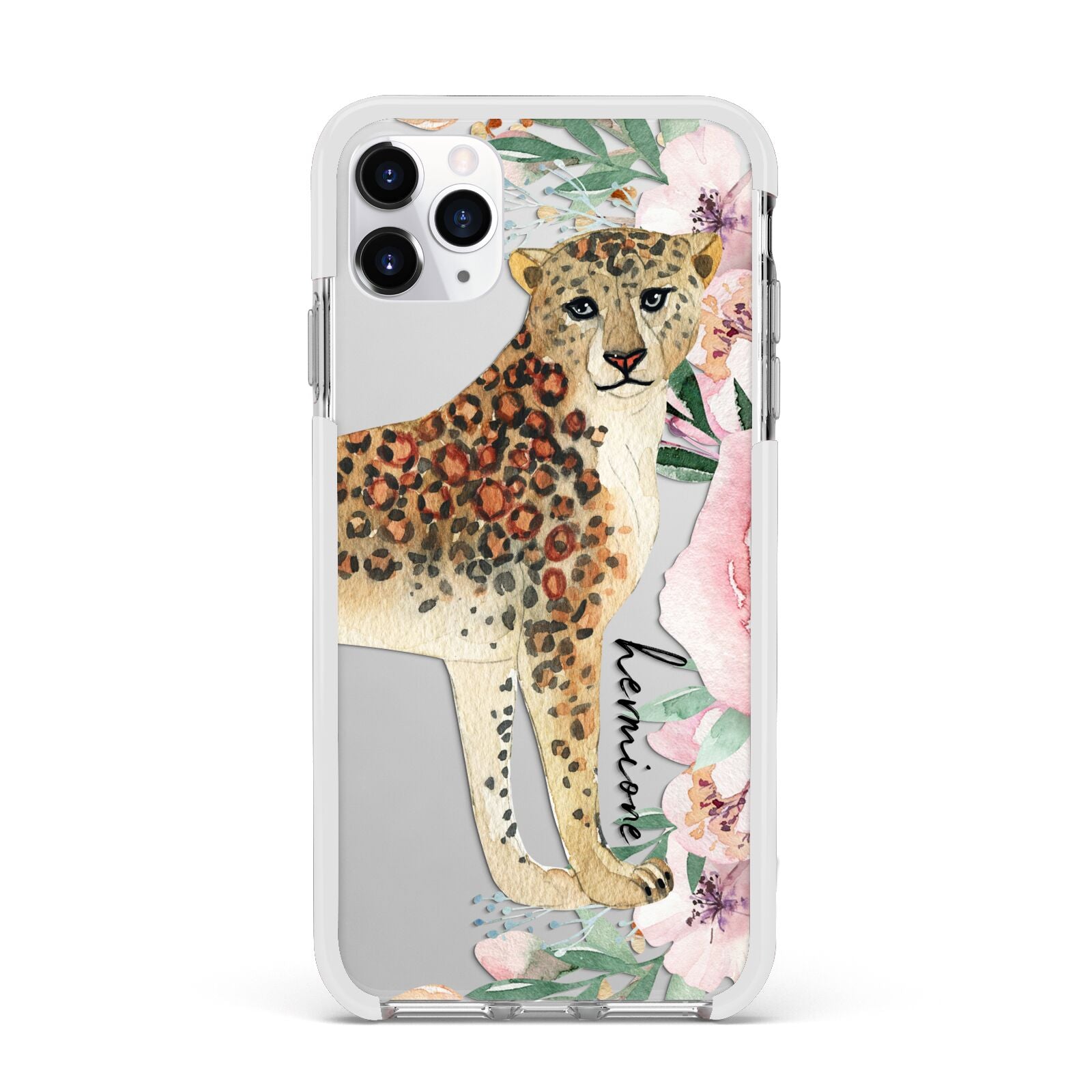 Personalised Leopard Apple iPhone 11 Pro Max in Silver with White Impact Case