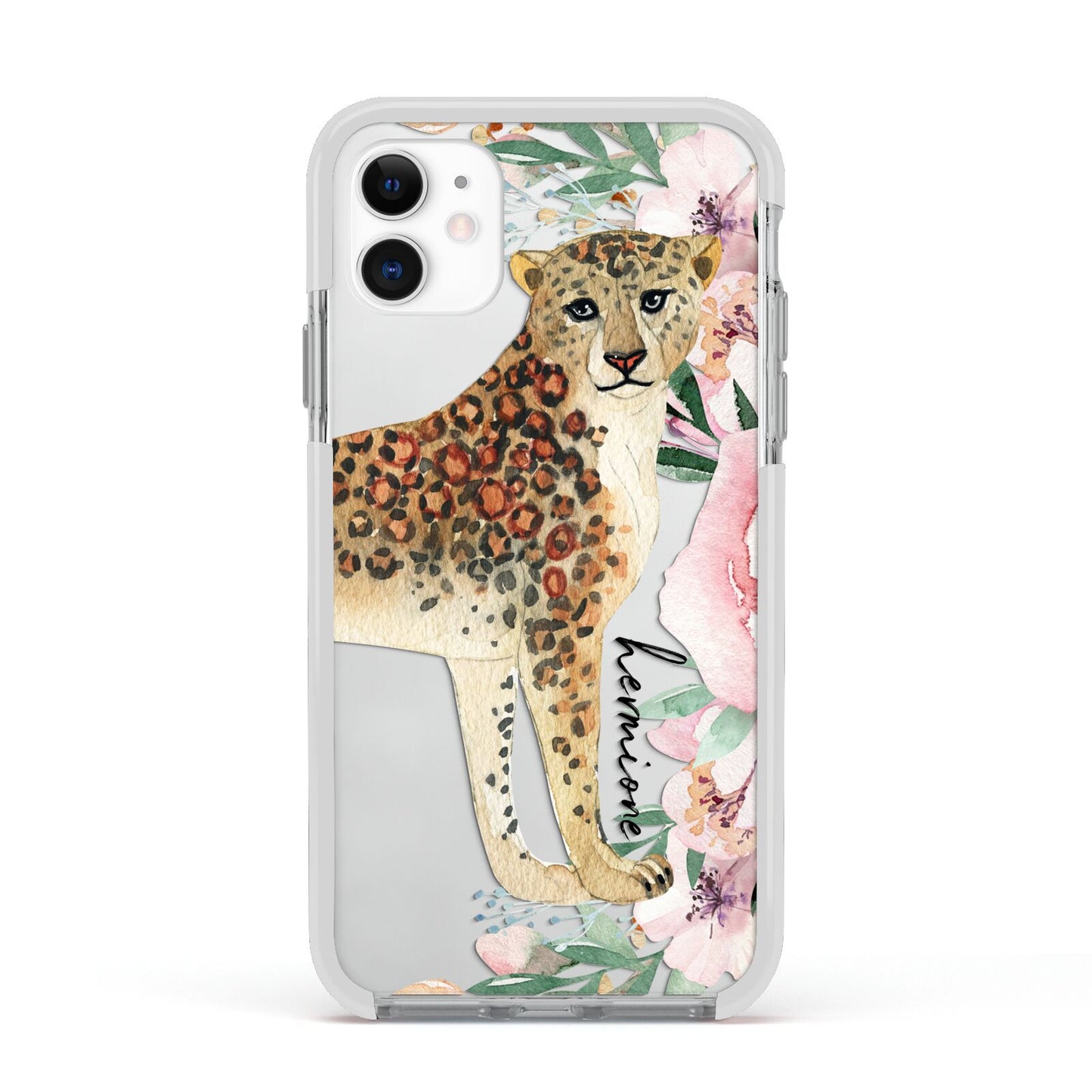 Personalised Leopard Apple iPhone 11 in White with White Impact Case