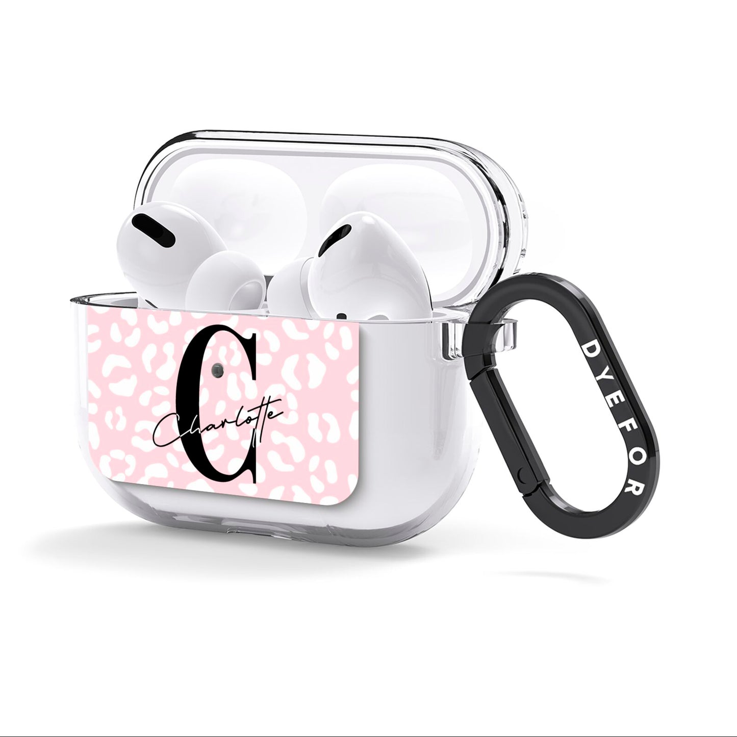 Personalised Leopard Pink White AirPods Clear Case 3rd Gen Side Image