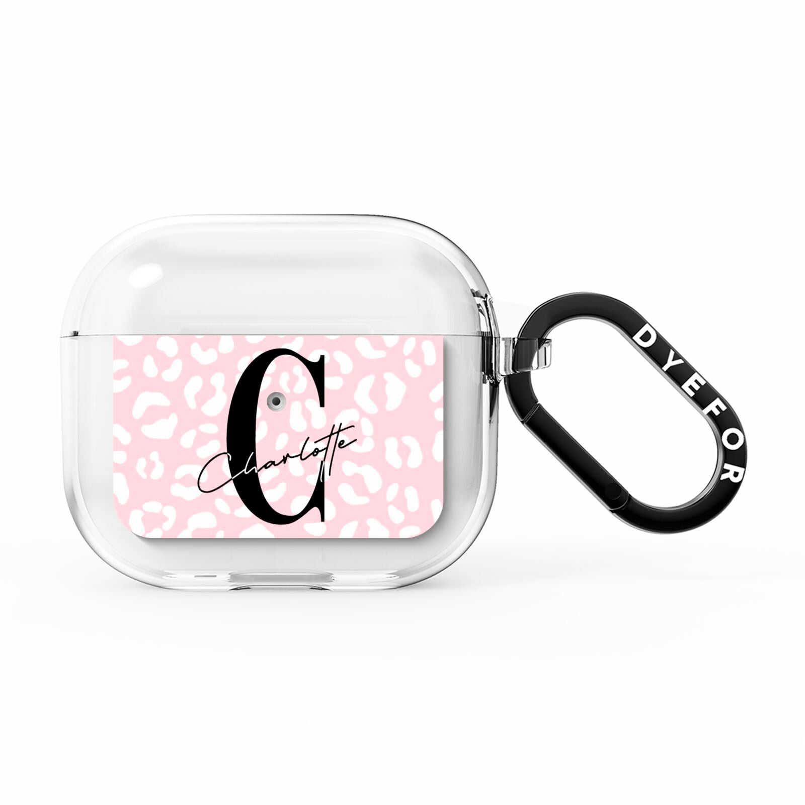 Personalised Leopard Pink White AirPods Clear Case 3rd Gen