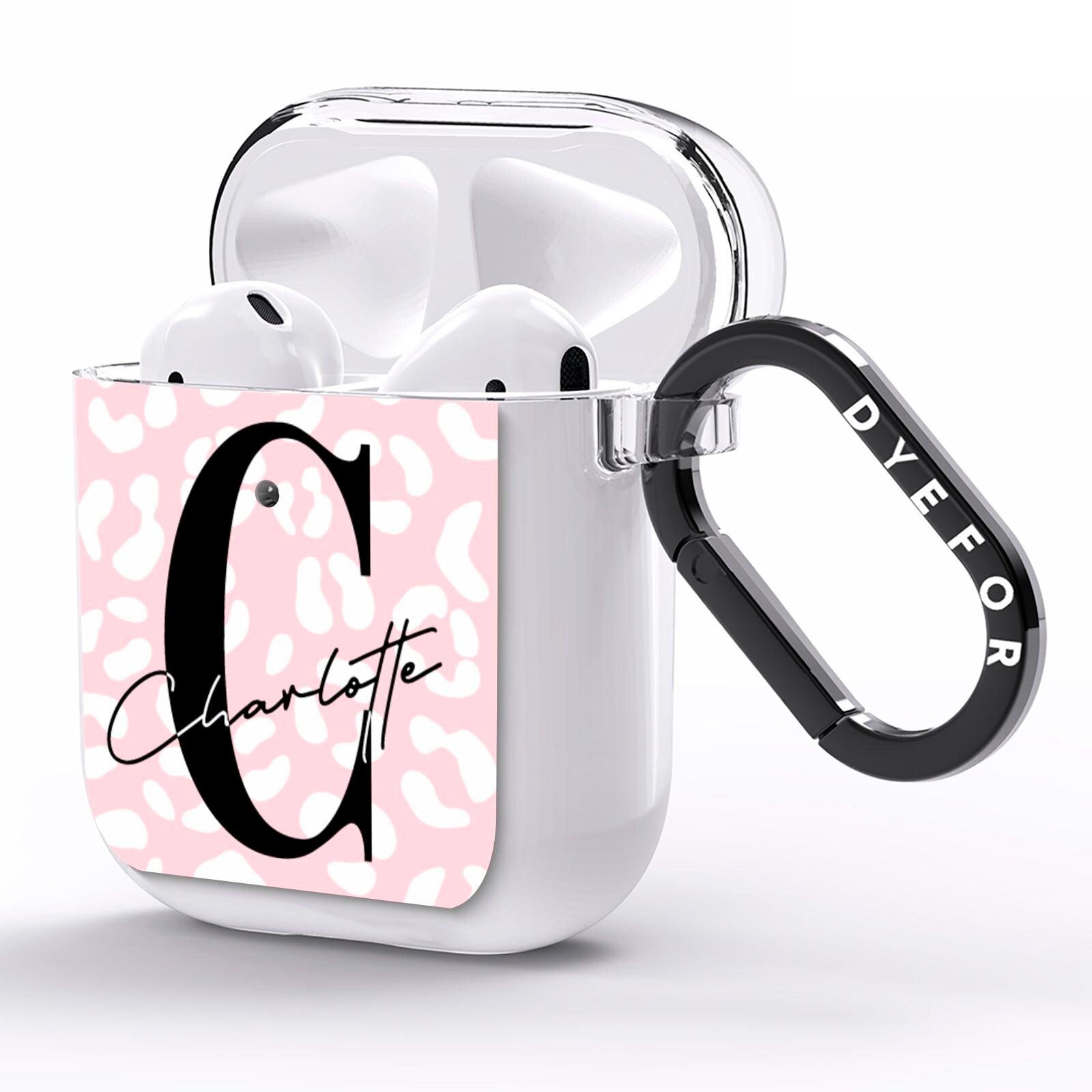 Personalised Leopard Pink White AirPods Clear Case Side Image