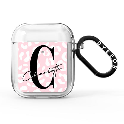 Personalised Leopard Pink White AirPods Clear Case