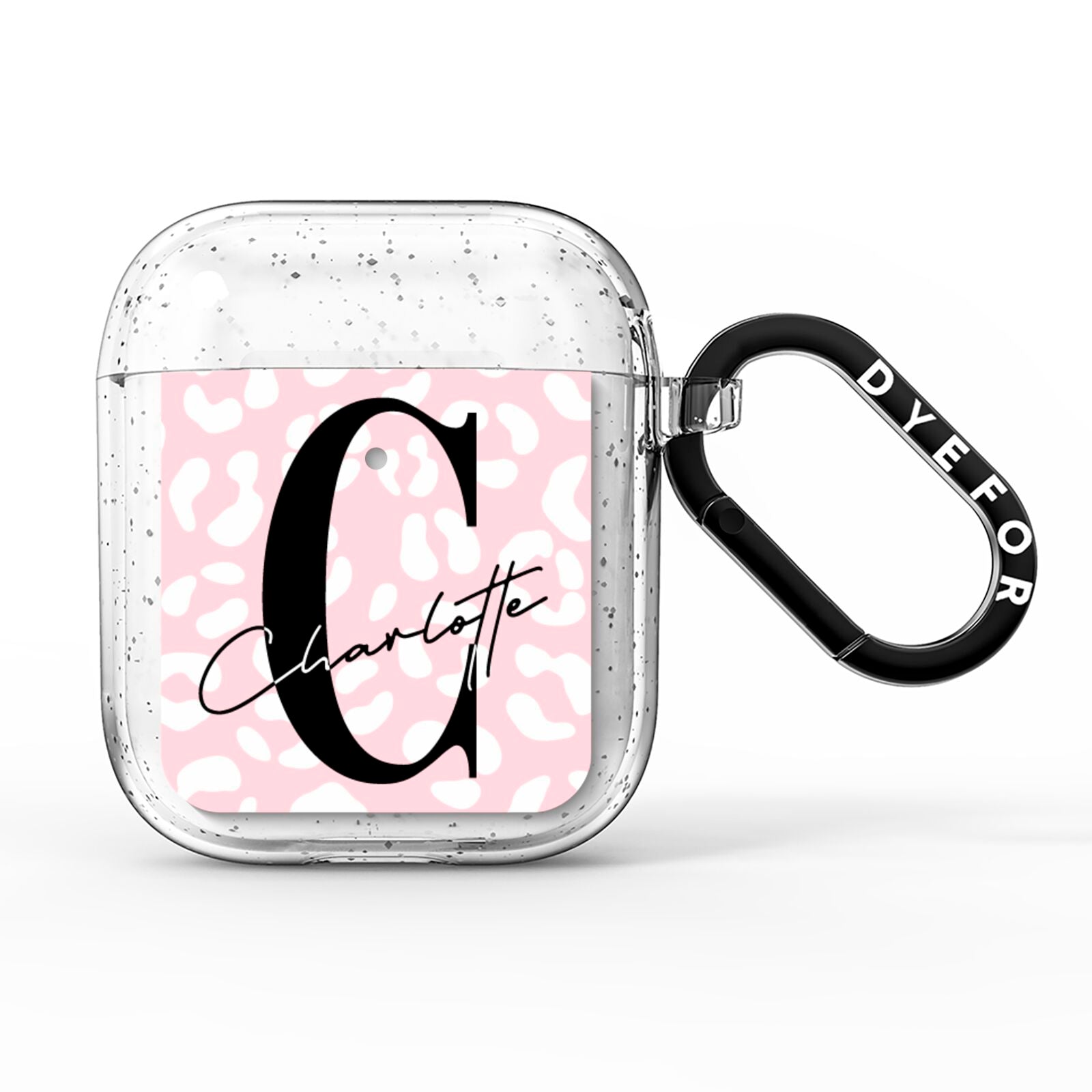 Personalised Leopard Pink White AirPods Glitter Case