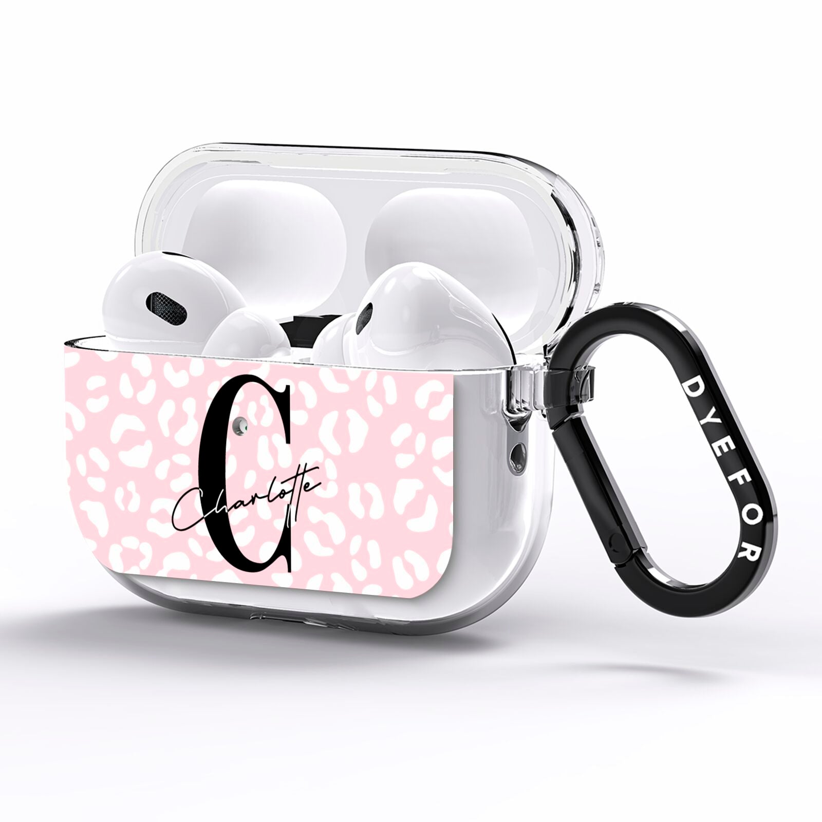 Personalised Leopard Pink White AirPods Pro Clear Case Side Image