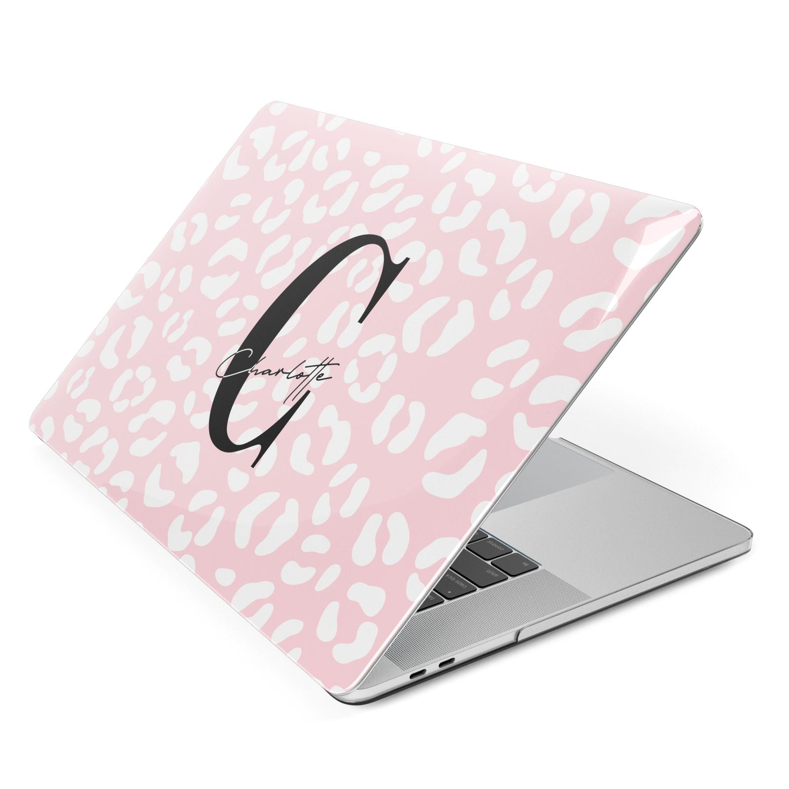 Personalised Leopard Pink White Apple MacBook Case Side View