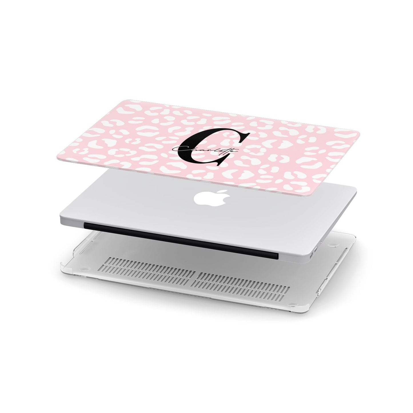 Personalised Leopard Pink White Apple MacBook Case in Detail
