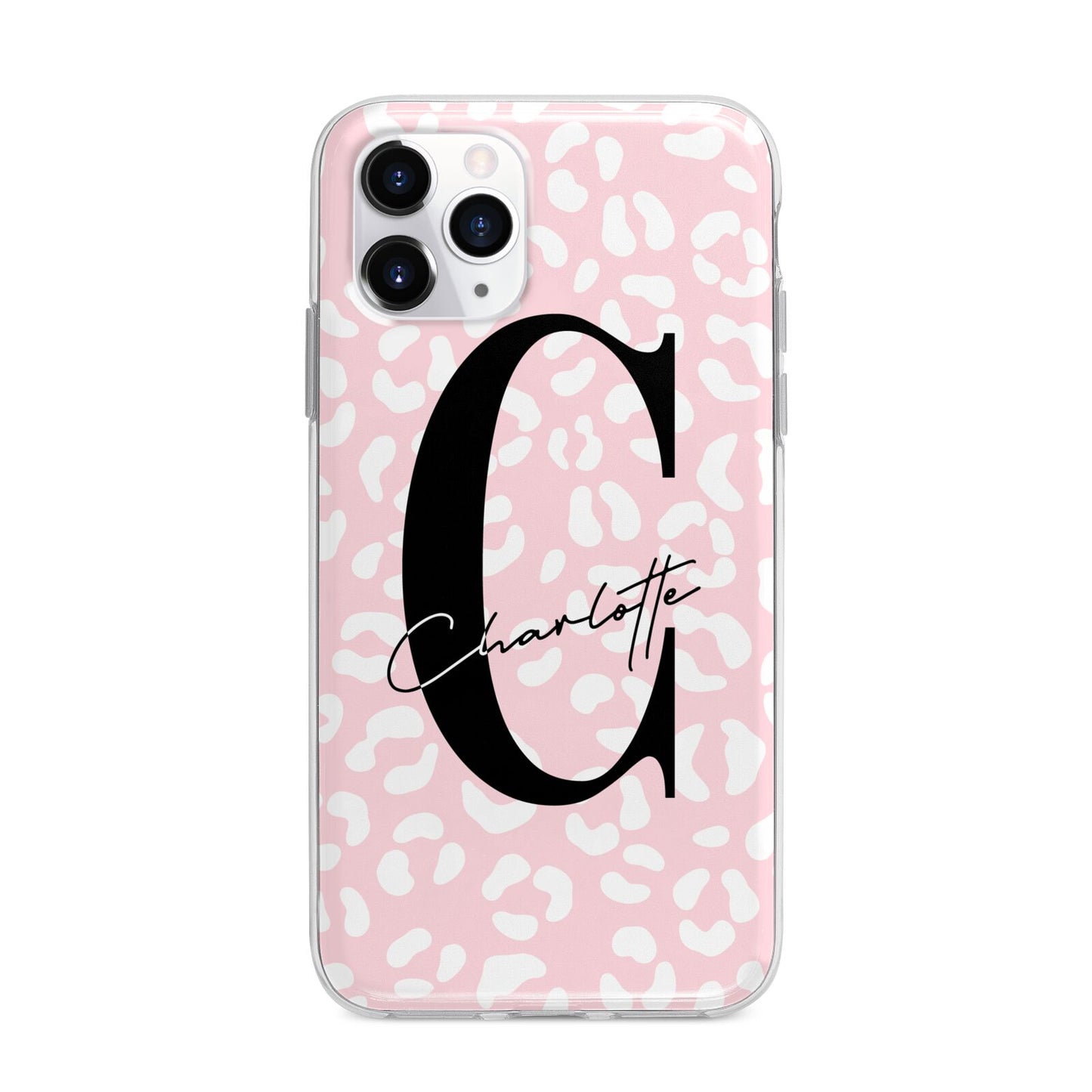 Personalised Leopard Pink White Apple iPhone 11 Pro Max in Silver with Bumper Case