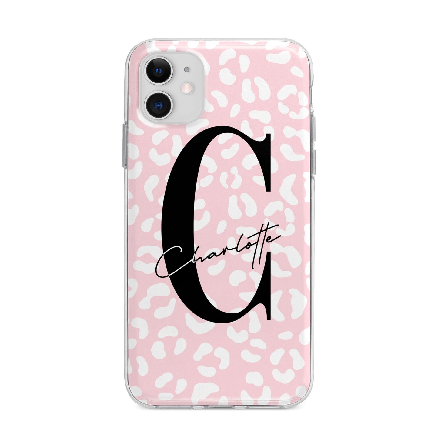 Personalised Leopard Pink White Apple iPhone 11 in White with Bumper Case