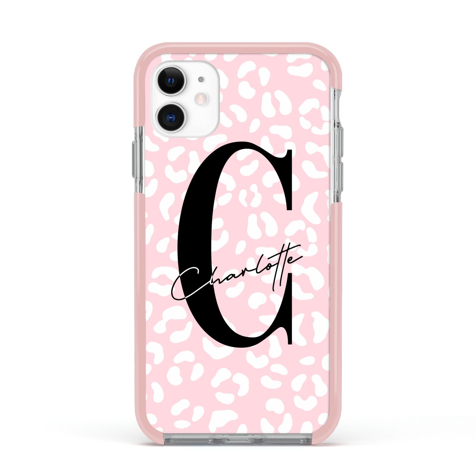 Personalised Leopard Pink White Apple iPhone 11 in White with Pink Impact Case