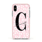 Personalised Leopard Pink White Apple iPhone Xs Impact Case Pink Edge on Silver Phone