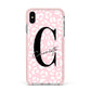 Personalised Leopard Pink White Apple iPhone Xs Max Impact Case Pink Edge on Silver Phone