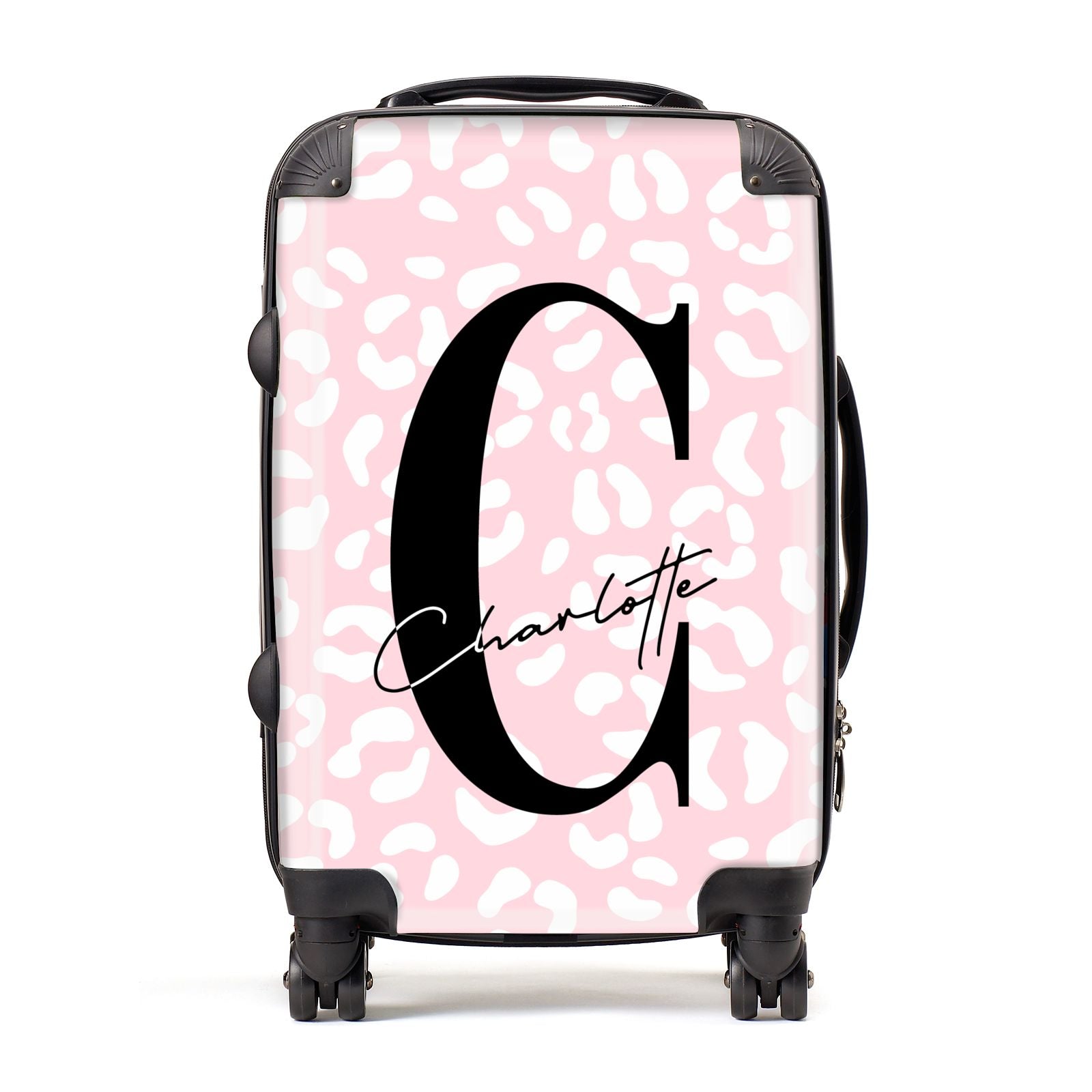 Personalised Leopard Pink White Suitcase