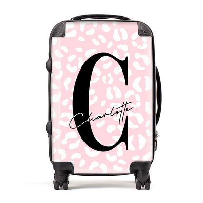 Personalised Leopard Pink White Suitcase