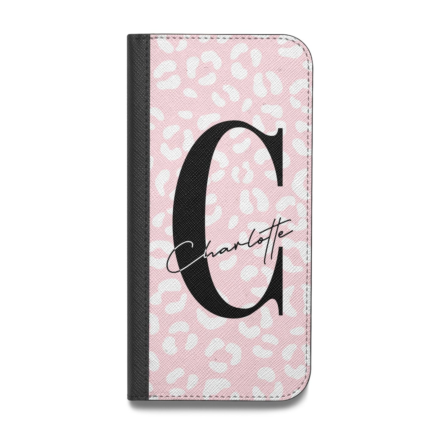 Personalised Leopard Pink White Vegan Leather Flip Samsung Case