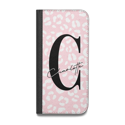 Personalised Leopard Pink White Vegan Leather Flip Samsung Case