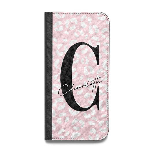 Personalised Leopard Pink White Vegan Leather Flip Samsung Case