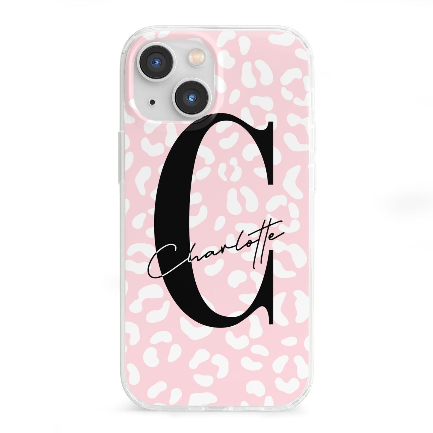 Personalised Leopard Pink White iPhone 13 Mini Clear Bumper Case