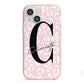 Personalised Leopard Pink White iPhone 13 Mini TPU Impact Case with Pink Edges