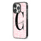 Personalised Leopard Pink White iPhone 13 Pro Black Impact Case Side Angle on Silver phone