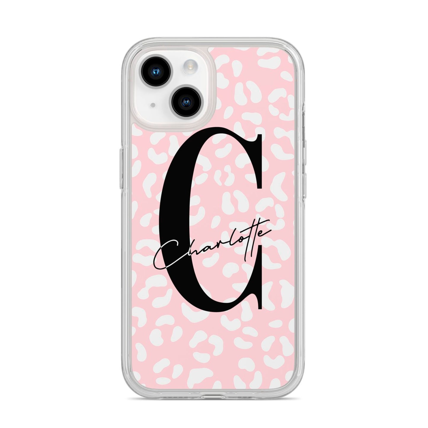 Personalised Leopard Pink White iPhone 14 Clear Tough Case Starlight