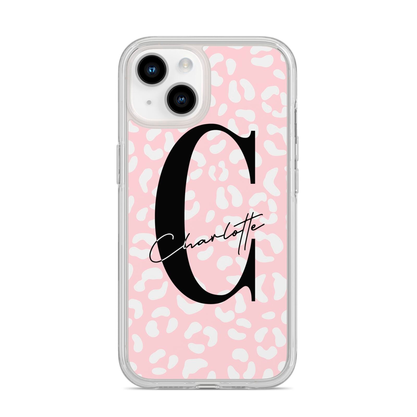 Personalised Leopard Pink White iPhone 14 Clear Tough Case Starlight