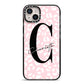 Personalised Leopard Pink White iPhone 14 Plus Black Impact Case on Silver phone
