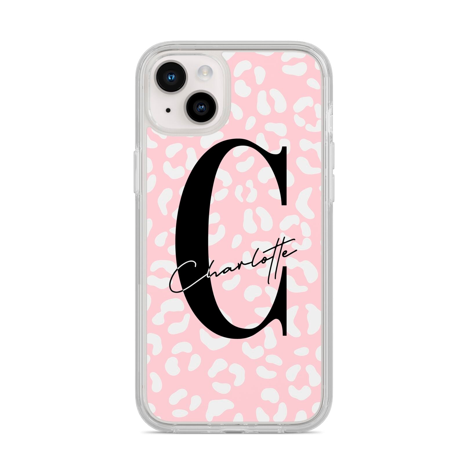 Personalised Leopard Pink White iPhone 14 Plus Clear Tough Case Starlight