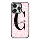 Personalised Leopard Pink White iPhone 14 Pro Black Impact Case on Silver phone