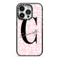 Personalised Leopard Pink White iPhone 14 Pro Black Impact Case on Silver phone