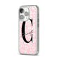 Personalised Leopard Pink White iPhone 14 Pro Glitter Tough Case Silver Angled Image