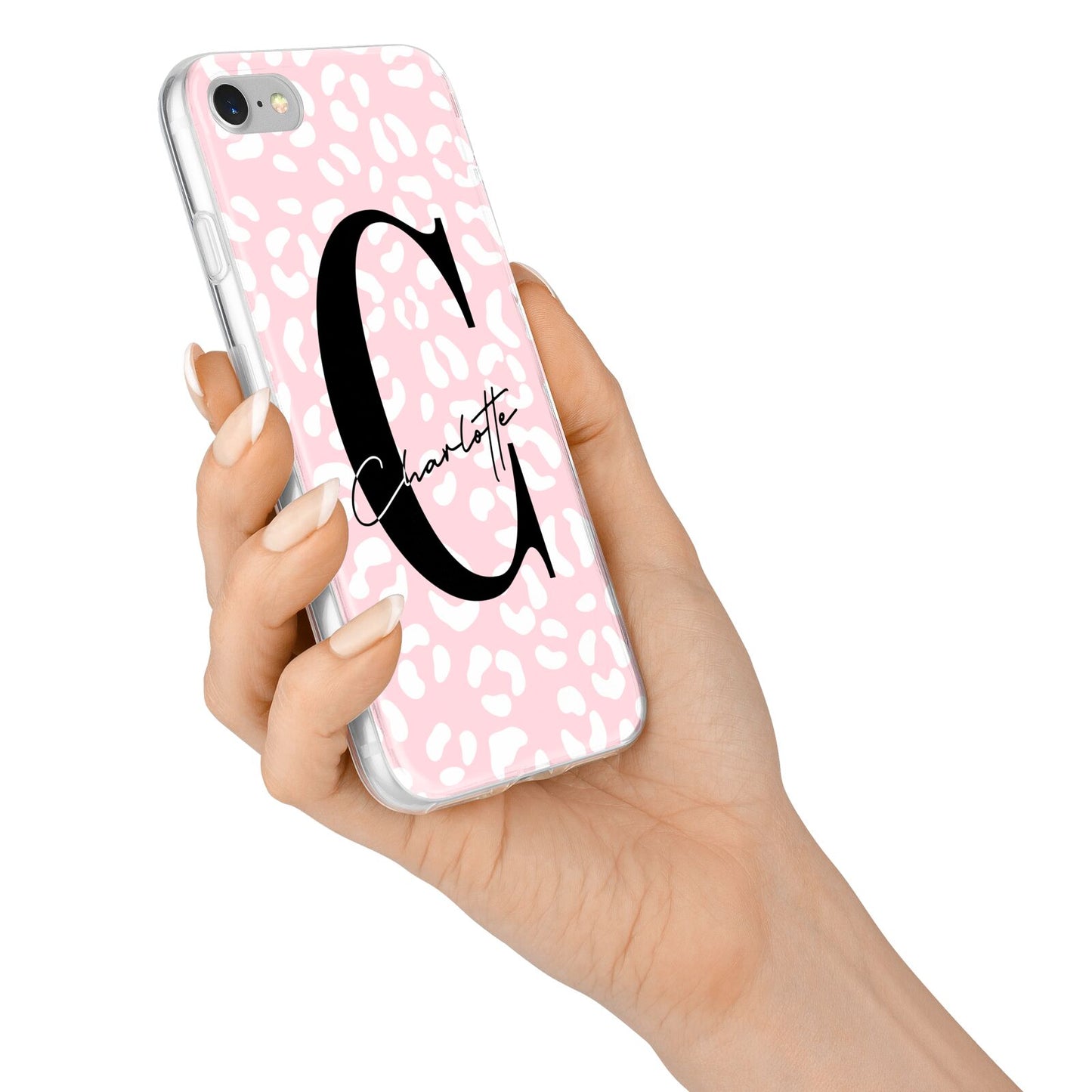 Personalised Leopard Pink White iPhone 7 Bumper Case on Silver iPhone Alternative Image