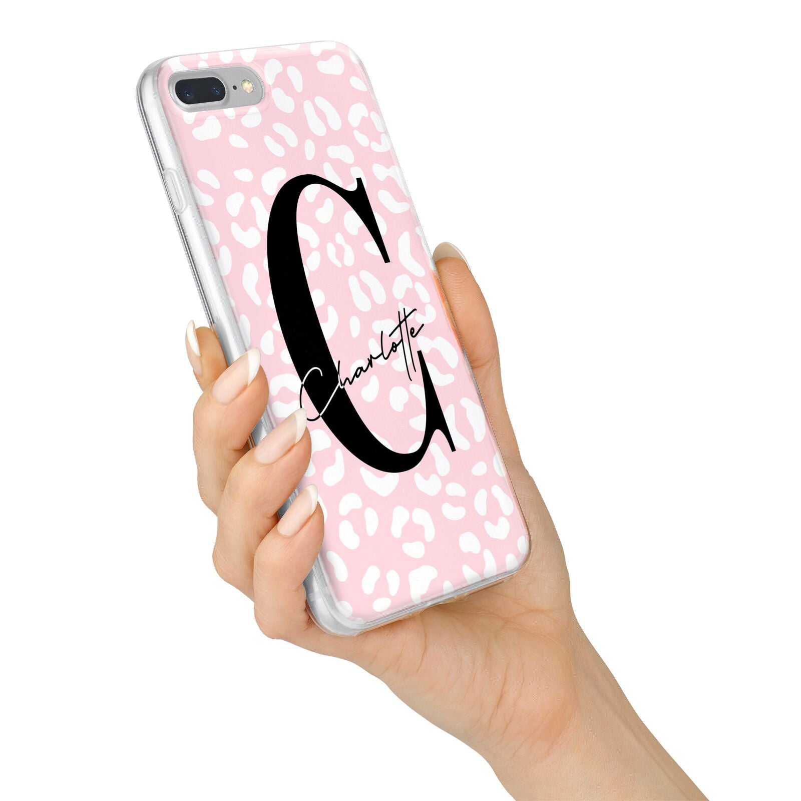 Personalised Leopard Pink White iPhone 7 Plus Bumper Case on Silver iPhone Alternative Image