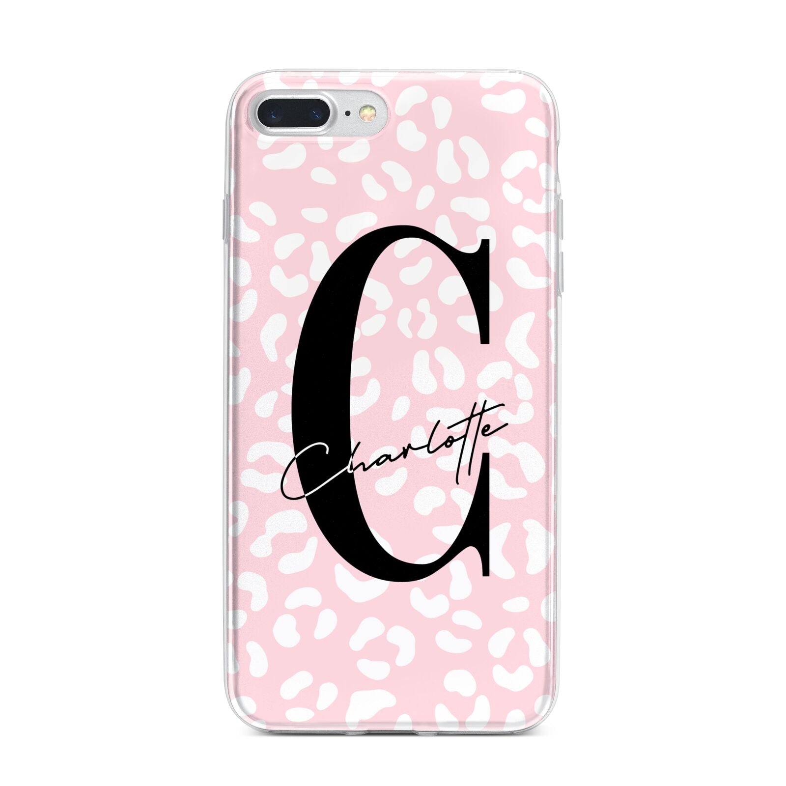 Personalised Leopard Pink White iPhone 7 Plus Bumper Case on Silver iPhone