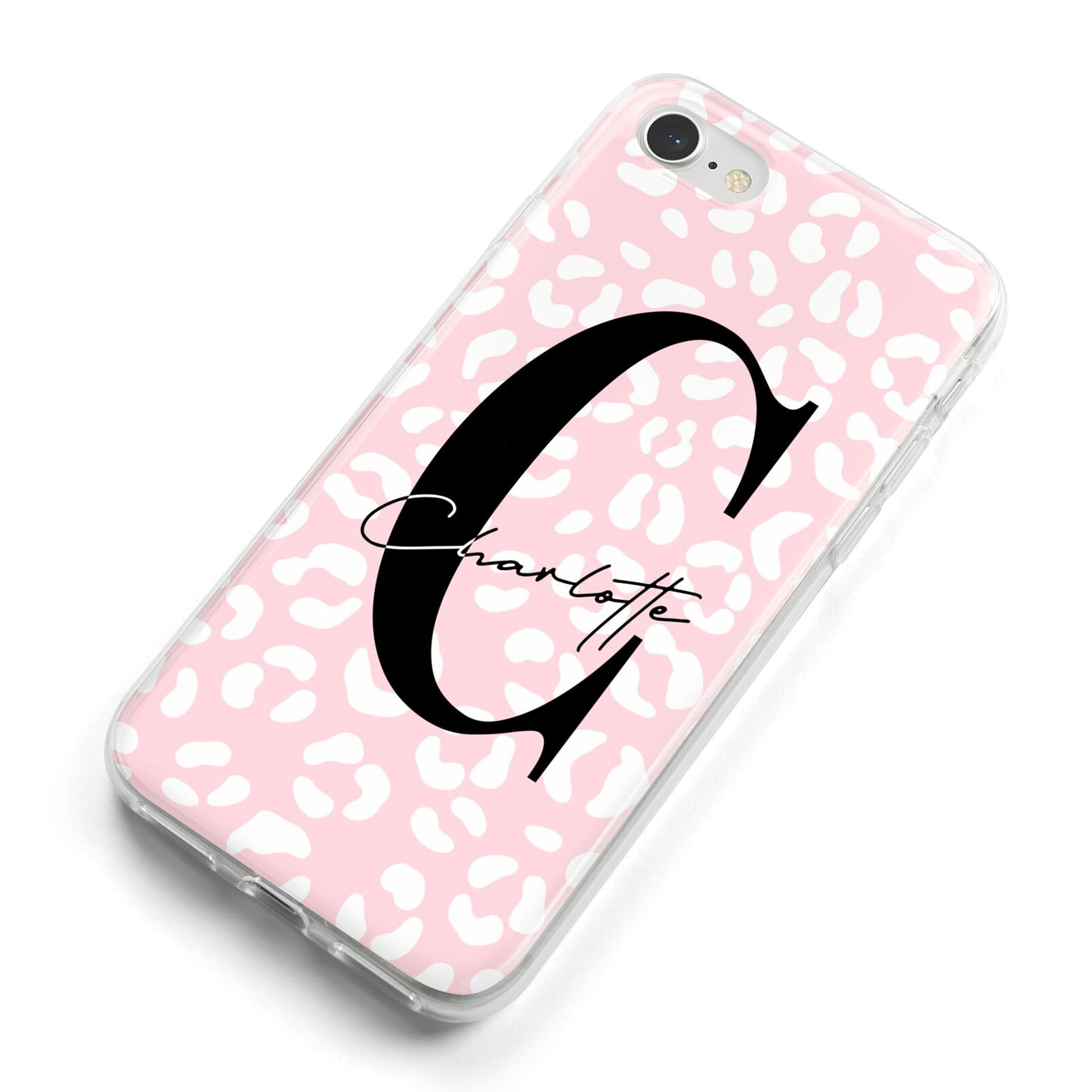 Personalised Leopard Pink White iPhone 8 Bumper Case on Silver iPhone Alternative Image