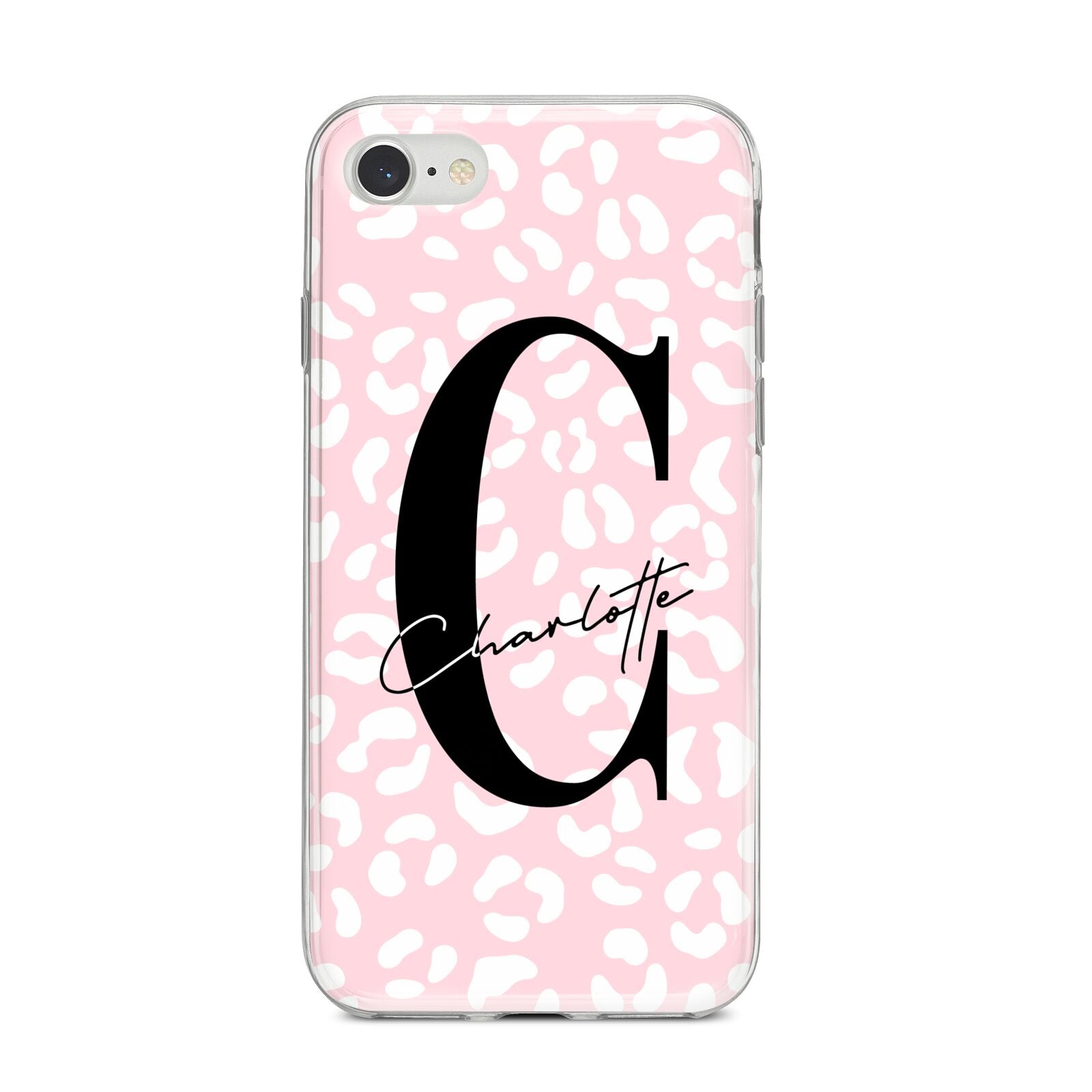 Personalised Leopard Pink White iPhone 8 Bumper Case on Silver iPhone