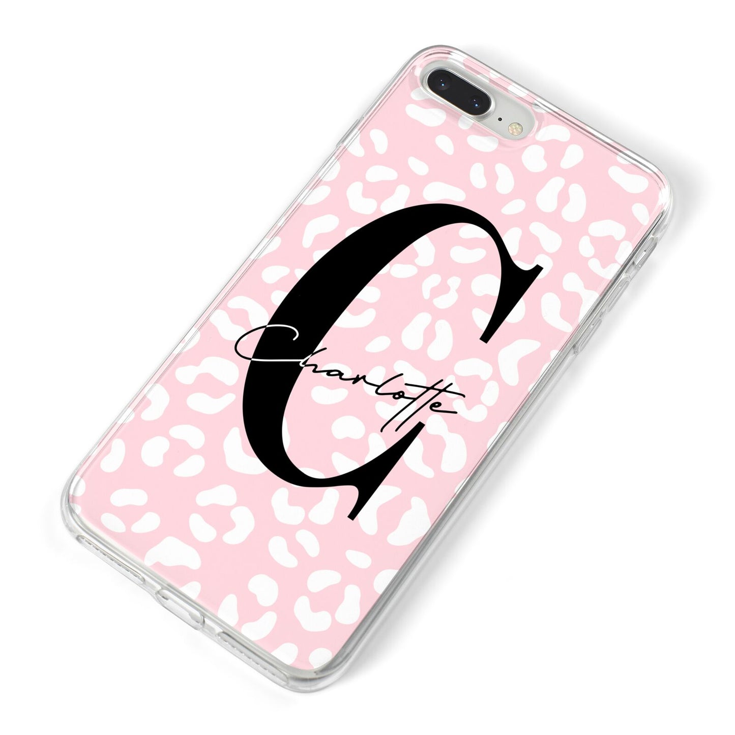 Personalised Leopard Pink White iPhone 8 Plus Bumper Case on Silver iPhone Alternative Image