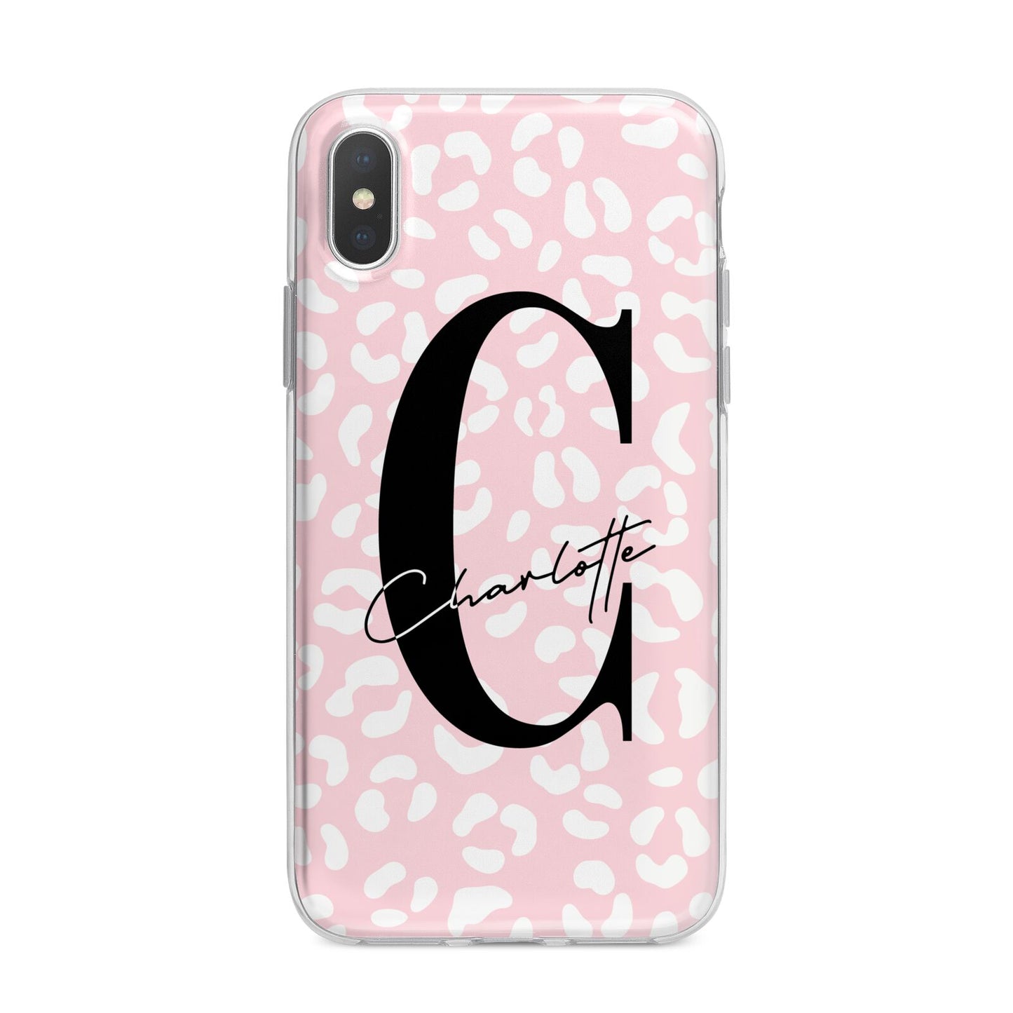 Personalised Leopard Pink White iPhone X Bumper Case on Silver iPhone Alternative Image 1