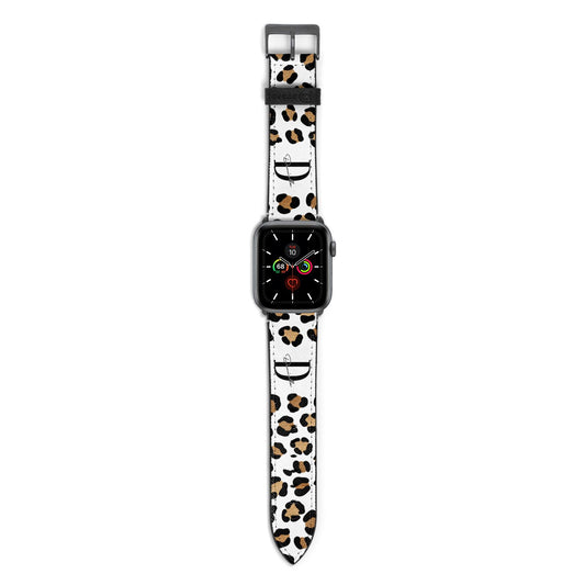 Personalised Leopard Print Apple Watch Strap with Space Grey Hardware