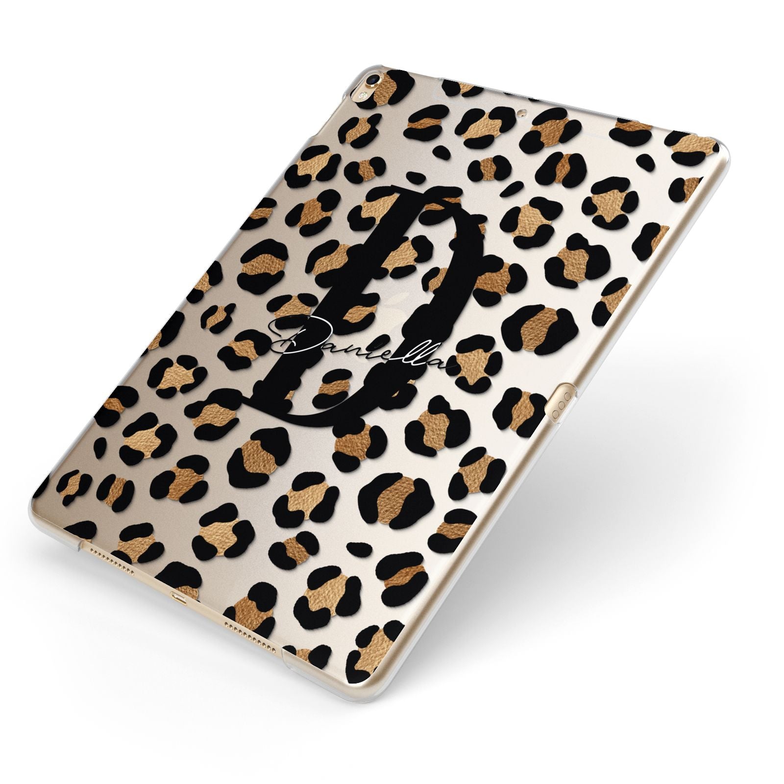 Personalised Leopard Print Apple iPad Case on Gold iPad Side View