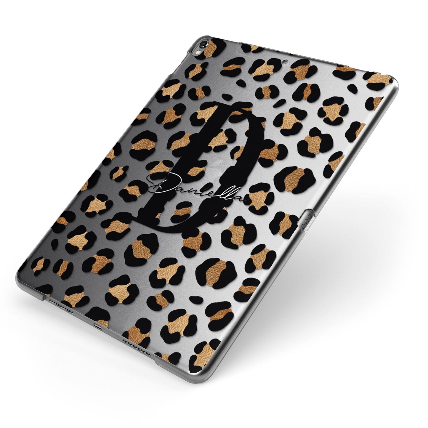 Personalised Leopard Print Apple iPad Case on Grey iPad Side View