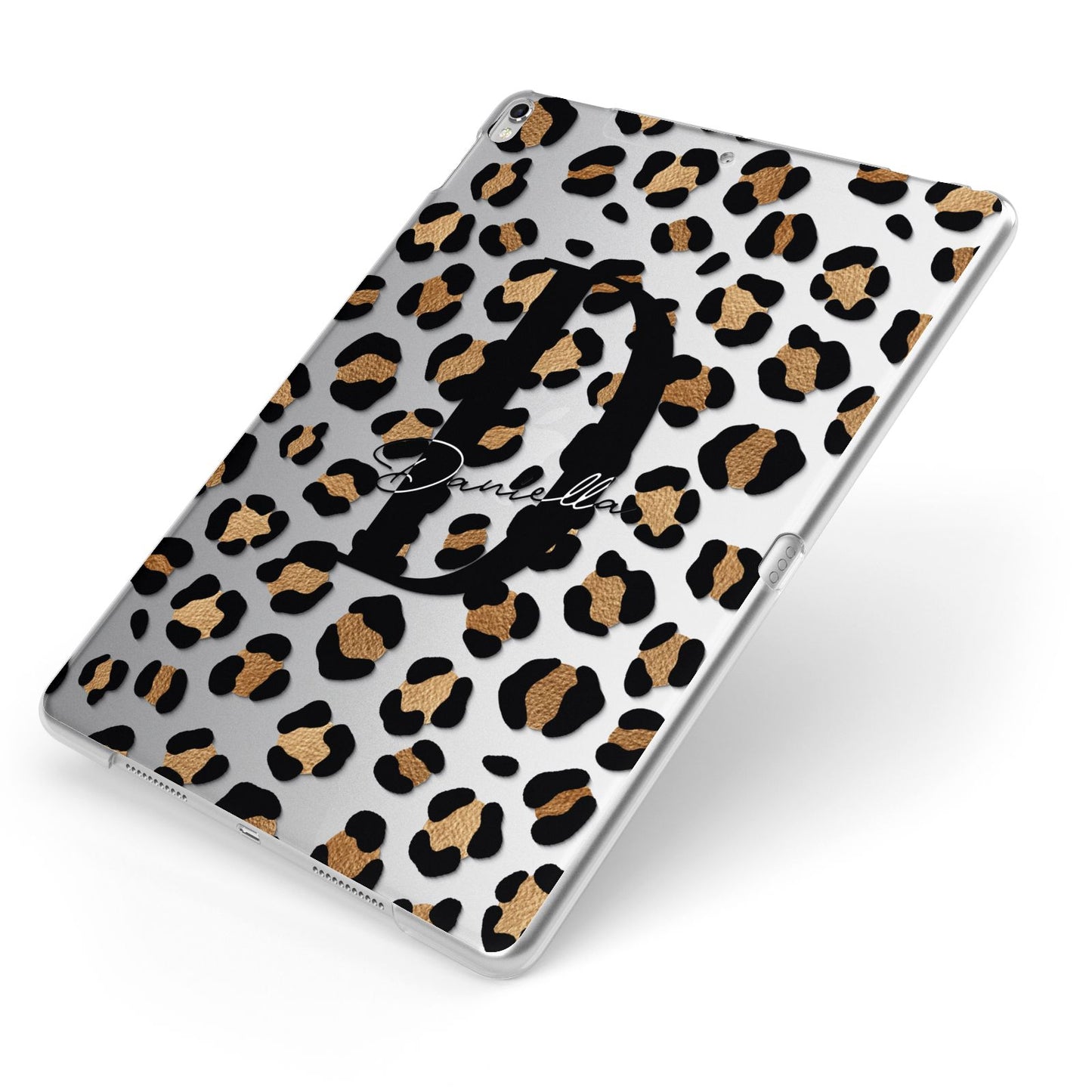 Personalised Leopard Print Apple iPad Case on Silver iPad Side View