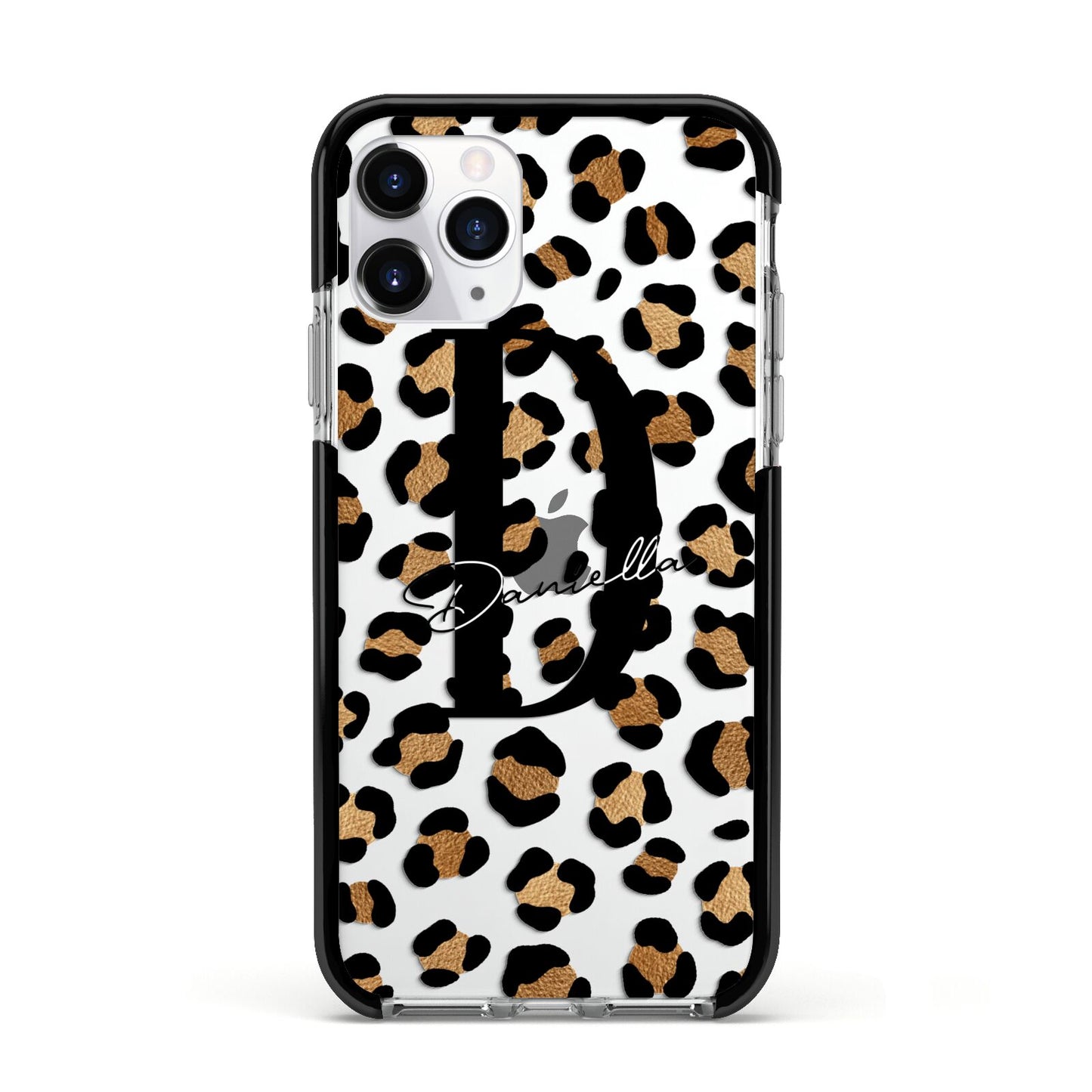 Personalised Leopard Print Apple iPhone 11 Pro in Silver with Black Impact Case