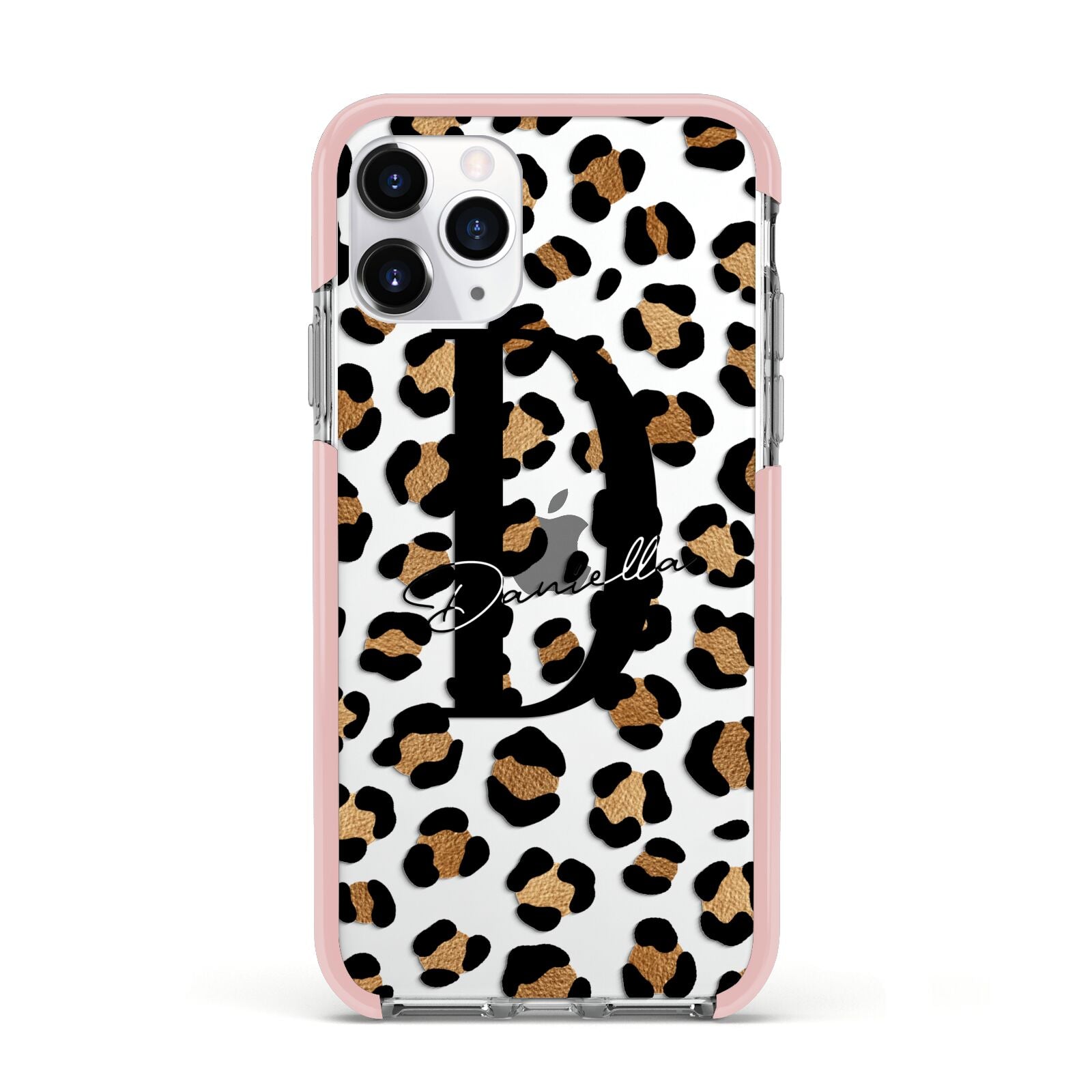 Personalised Leopard Print Apple iPhone 11 Pro in Silver with Pink Impact Case